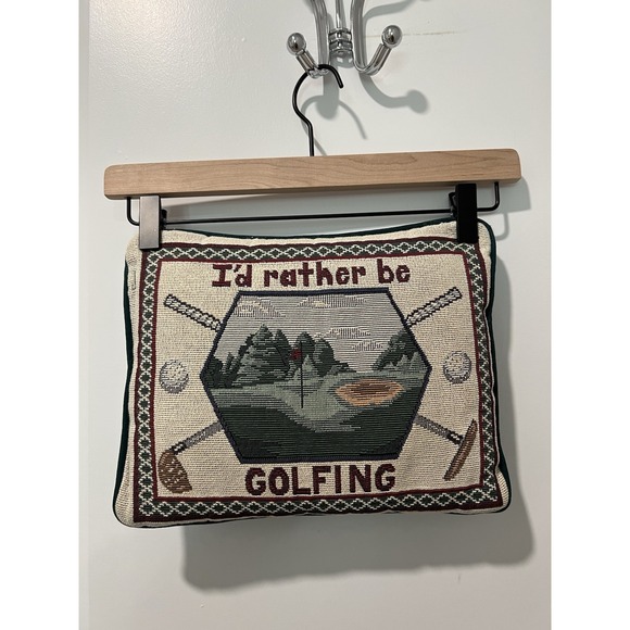 Needlepoint Style Tapestry Pillow-I'd Rather be Golfing 9.5"x12" Accent Pillow - Picture 1 of 4